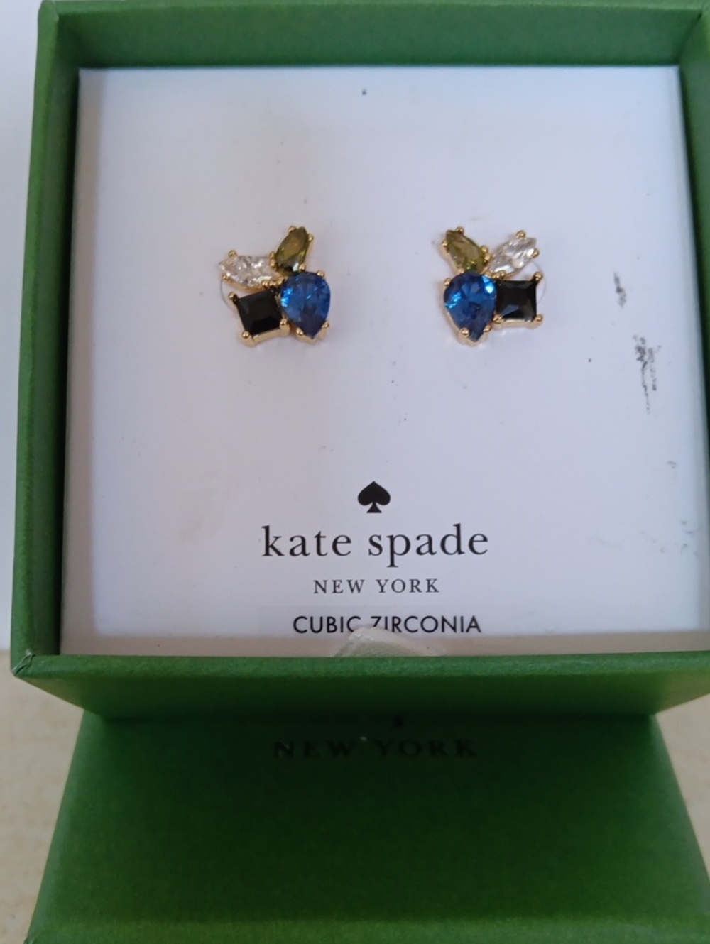Kate Spade Gold-Tone "Flying Color" CZ Cluster Stud Earrings Blue Multi NWT